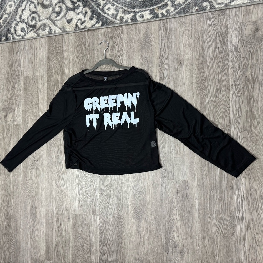 Creepin’ It Real Sheer Mesh Goth Style Crop Top | SHEIN Curve 3XL